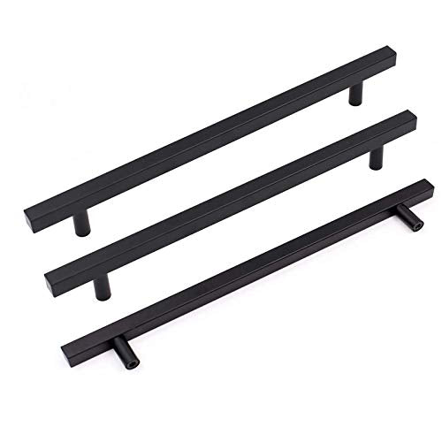 Goldenwarm 25 Pack Black Cabinet Handles 10"(256mm) Matte Black Cabinet Pulls T Bar Drawer Pulls for Kitchen Cupboard & Drawer Hardware - color: Black, size: 10 Inch Hole Center