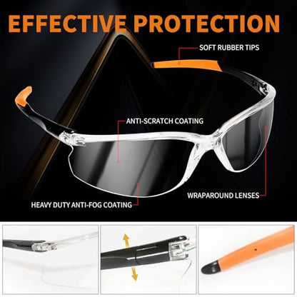 2 Pack VICOGARD Premium Clear Safety Glasses for Men and Women with Anti-Fog and Scratch Resistant Wrap Around Lenses— ANSI Z87 Certified Protective Eyewear with 100% UV Shielding and Anti-Slip Tip