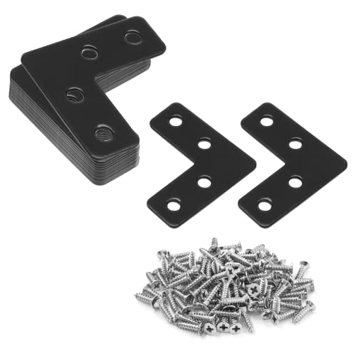 Uenhoy 20 Pcs L Shape Flat Mending Plates 40mm x 40mm (1.57" x 1.57") Flat Corner Braces, Right Angle Photo Frame Bracket, Black - size: 40x40mm/1.57"x1.57", style: L Shape