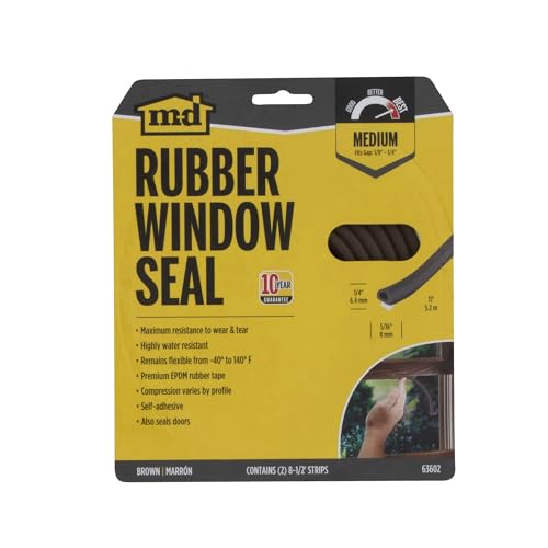 M-D Building Products 63602 1/4 in. x 5/16 in. x 17 ft. Brown Premium Rubber Window Seal for Medium Gaps - color: Brown, size: 1/4 in. x 5/16 in.