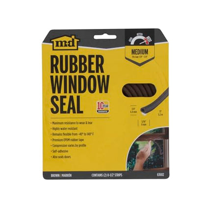 M-D Building Products 63602 1/4 in. x 5/16 in. x 17 ft. Brown Premium Rubber Window Seal for Medium Gaps - color: Brown, size: 1/4 in. x 5/16 in.
