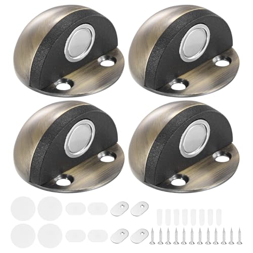 M METERXITY 4-Pack Floor Mounted Door Stops, Stainless Steel Half Dome Magnetic Gate Stopper with Plastic Rubber Bumper for Living Room/Bedroom/Bathroom, Wall Protector [Green Bronze] - color: Green Bronze