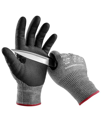 LANON Cut Resistant Gloves, Knife Protection Level D, Nitrile Coating with Honey Comb Pattern, ANSI A4 Cut Work Gloves, Reinforced Thumbs, 3D Comfort Fit, Breathable, Mechanical, Touchscreen,XL - size: X-Large