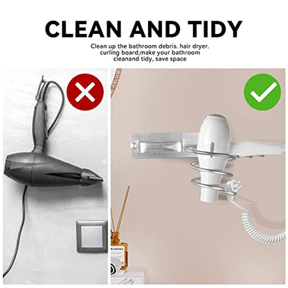 YUET Hair Dryer Holder Hairdryer Station Wall Mounted Shelf Bracket Straightener Stand Hanger Organizer Blow Storage with Cable Tidy Rack for Dressing Table Bathroom Aluminum Professional, Silver - color: Silver