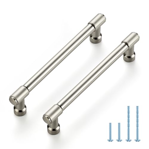 JOY DECOR 2 Pack 5 Inch Brushed Nickel Cabinet Handles Modern Dresser Drawer Pulls Kitchen Cabinet Hardware for Cupboard Door Handles - color: Brushed Nickel, size: 5 In Hole Center