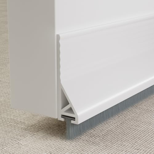 KNEELISA 39”X 2 Pack Rubber Door Sweep Bottom Exterior & Interior,Silicone Adhesive Under Door Draft Stopper with Brush,Gap Filler Noise Blocker,Soundproofing Seal Strip,White - color: White, size: 2 Pack