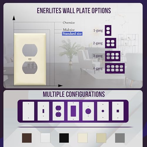 Enerlites 8821-LA Duplex Receptacle Outlet Wall Plate, Standard Size 1-Gang , Polycarbonate Thermoplastic, Light Almond - color: Light Almond, size: Standard Size