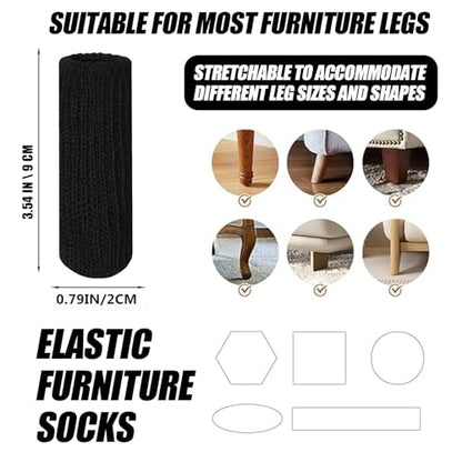 16 PCS Black Furniture Leg Socks - Small Knitted Chair Leg Floor Protectors for Hardwood Floors - Fits Round and Square Legs - High Elastic Bar Stool Chair Leg Covers Furniture Caps Set for All Shapes - size: 16 Pcs Black Small