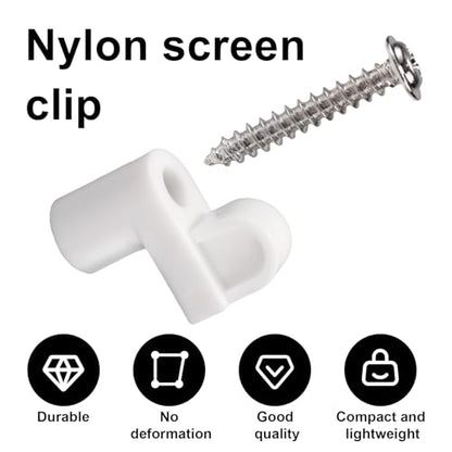 30pcs 3/8in Window Screen Clips, Nylon Offset Window Frame Corner Fastener with 30 Screws Winter Protective Shield Repair Kit Storm Panels & Hurricane Screen Door Retainer Tab Clips Tool Parts (White)