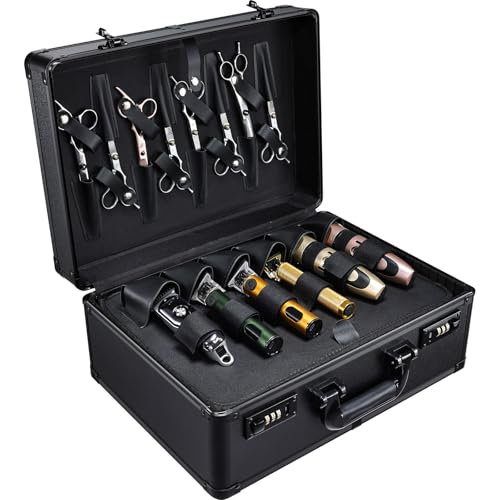 Yueieoun Barber Accessories Case, Profesional Barbers Briefcase Tool Case, Barber Cases for Clippers and Supplies, Hair Scissors Clippers Trimmer Organizer, Barbers Suitcase with Code Lock Black - color: Black