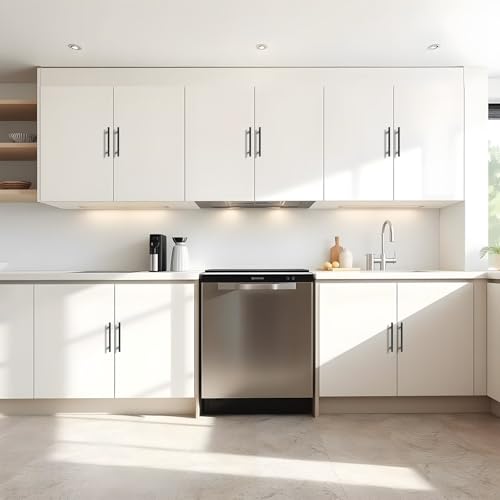 Probrico 5 Pack Holes Centers(128mm) 5Inch Flat Black Cabinet Pulls, Stainless Steel Dresser Drawer Handles, Euro T Bar 7.5inch Length Pull Handle for Kitchen Cabinets - size: Center to Center: 5 inch