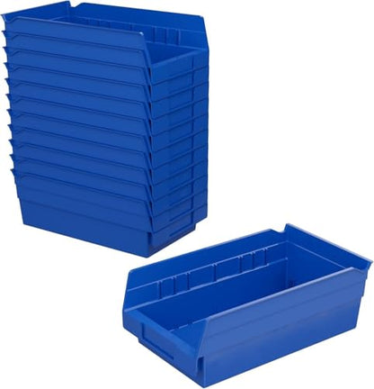 Akro-Mils 30130 Plastic Shelf Bins, Heavy Duty Storage Bins for Garage, Closet, and Drawer Organization, 12" x 6-1/2" x 4", Blue, 12-Pack - color: Blue