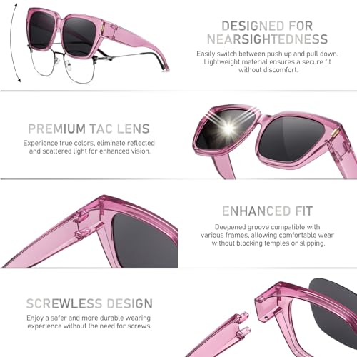 HAOLOTA Polarized Fit Over Glasses Sunglasses for Women Men Trendy Square Wrap Around Shades UV Protection - color: L Size 04 Purple/Grey