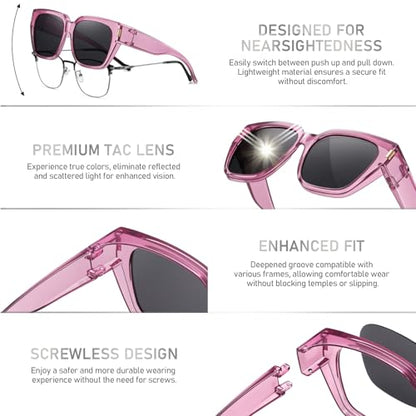 HAOLOTA Polarized Fit Over Glasses Sunglasses for Women Men Trendy Square Wrap Around Shades UV Protection - color: L Size 04 Purple/Grey