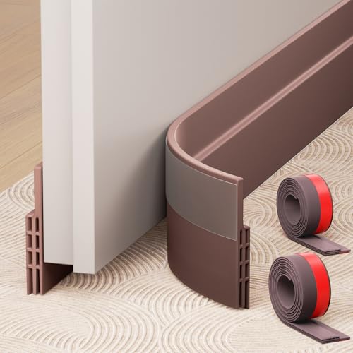 Hojoy 2 Pack Under Door Draft Stopper, Adjustable Door Sweep Anti-Collision Strong Adhesive Weather Stripping Tape Soundproof Draught Stoppers 2" W x 39" L, Brown - color: Brown, size: 2 Pack