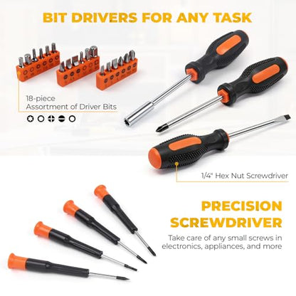 140 Piece Tool Set, Portable Tool Box with Cordless Drill, Home Repair Hand Tool Kit, General Household Drill Set for Homeowner, DIY, Handyman, Women
