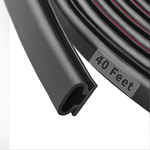 40 Feet Rubber Weather Stripping Door Seal Strip, Self-Adhesive Backing D-Shape Door Weatherstripping for Door Frame Insulation Large Gap, Easy Cut to Size(Black) - color: Black, size: 40 Ft