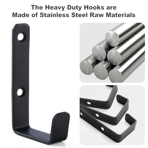 Stainless Steel Hooks for Hanging, Heavy Duty Hooks, Coat Hook, Wall Hooks Wall Mounted Hook Towel Hook Garage Holder Screw Hanger, 6 Pack (Black) - color: Black