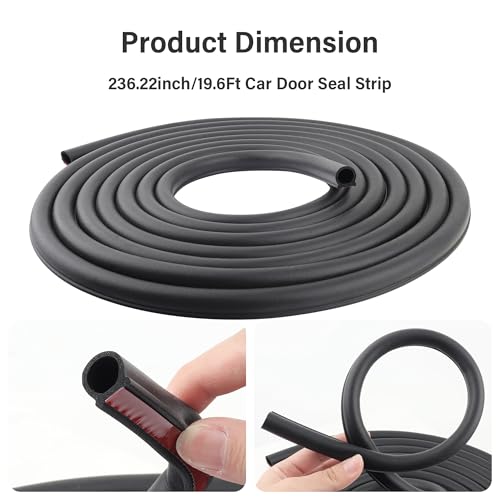 19.68Ft D-Shape Car Rubber Seal Strip,Automotive Weather Stripping for Sealing Door Hood Trunk Window,Self-Adhesive Soundproof Car Door Seal Strip for Most Vehicles (19.68Ft)