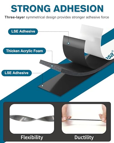 EMITEVER Heavy Duty Double Sided Tape, 0.4In x 10Ft Tesa 6311 Adhesive Mounting Tape, Foam Tape Waterproof & Extreme Temp Resistant, No Residue Removal Two Sided Tape for Walls, Auto, Home, Office - size: 0.4in x 10ft-6311