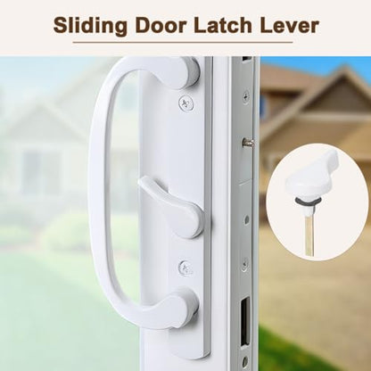 Metal Sliding Door Latch Lever, Replacement Parts for Jeld Wen Sliding Door Handle, 1-3/8 inch Pin, for Patio Door Parts Replacement, White