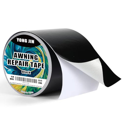 YONGJIN RV Awning Repair Tape, Heavy Duty Outdoor Tent Repair Tape and Tarp Tape, Waterproof Tarp Patch Kit for Camper, Boat Covers, Canvas, Sail, Canopy, and Outdoor Fabric Tear Repair (4 inch) - size: 4 inch