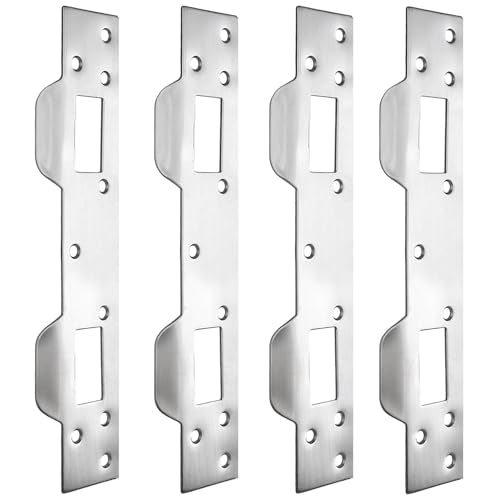 Door Strike Plate Reinforcement Plate, Front Door Strike Plate, Double Strike Plate for 5-1/2 in. Hole Centers, Heavy Duty, Front Door Security Devices Door Latch Plate (Satin Nickel, 4 Packs) - color: Satin Nickel, size: 4 Pack