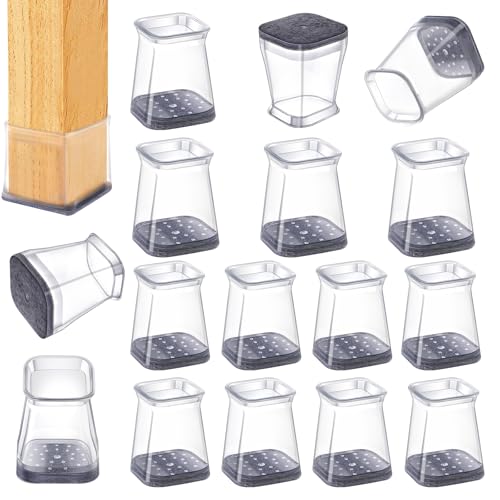 16 Pcs Chair Leg Floor Protectors Square for Hardwood Floors - Silicone Felt Furniture Pads - Chair Leg Caps - Clear Rubber Chair Sliders - S(Fit:0.5"-0.75") - size: Square-Small