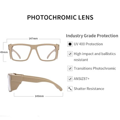 UV400 Bluelight Transition Photochromic Safety Glases Anti Scratch and Impact Resistant,Meets ANSI Z87.1 Standard - color: Desert Tan