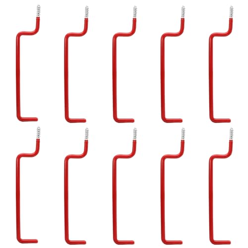 10 Pcs Bicycle Hooks, Screw-in Storage Hooks Hanger for Garage/Ceiling/Wall(Red, Without Anchors) - color: Red(without Anchors)