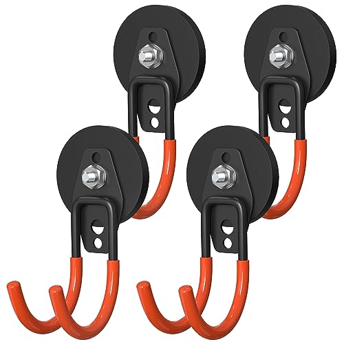 Heavy Duty Storage Magnetic Utility Hooks Large Garage Magnet Hooks with Anti-Slip Coating for Metal Cabinet,Pegboard,Garage Shelve,Garden Tools (4PCS 2.59'' Orange) - color: Orange