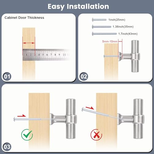 5 Pack Brushed Nickel Kitchen Cabinet Knobs Single Hole Dresser Pulls with Zinc Alloy Base Stainless Steel T Bar Drawer Knob for Bedroom Bathroom - color: Brushed Nickel, size: Single Hole-2inch Length