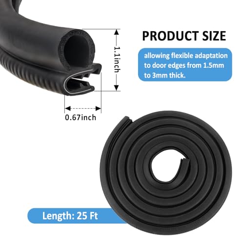 Car Door Seal Strip,U-Shaped Automotive Weather Stripping Rubber Seal Strip with Metal Clips,Universal Push-in Car Door Edge Guards Fits Car Truck RV Boat Home(25Ft) - color: 25Ft