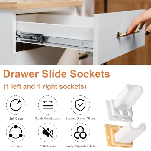 Drawer Slide Socket Set Cabinet Hardware, RV Drawer Parts Fits 1 Inch Drawer Slide, 2-1/8 Inch x 1-3/4 Inch Adjustable Base C-Shaped