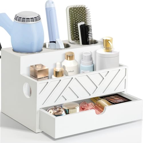Hair Tool Organizer, Hair Dryer Holder with Drawer, Bathroom Countertop Organizer for Bathroom Accessories, Blow Dryer Organizer for Hair Styling Tools, Vanity Organizer for Bathroom, Vanity, Kitchen - color: Drawer-white