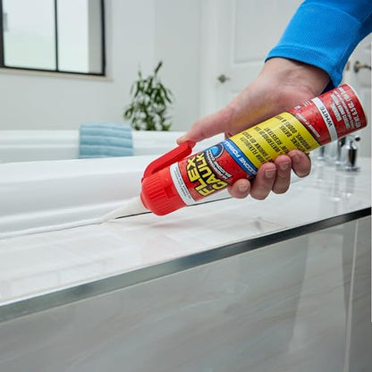 Flex Caulk, Silicone, Waterproof & Weatherproof Sealant, Strong, Indoor, Outdoor, Bath, Kitchen, Shower, Sink, Window, Baseboards, Door, RV, Roof, Wood, Glass, Tile, Marine, White, 6.5 oz, 1-Pack - style: Silicone, White, 6.5 oz, 1-Pack