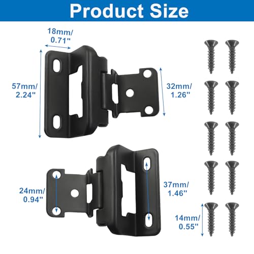 4 Pack (2 Pair) Black 1/2" Overlay Cabinet Hinges, Partial Wrap Self Closing Kitchen Cabinet Hinges Semi Hidden Cupboard Hinges with Screws - color: Black