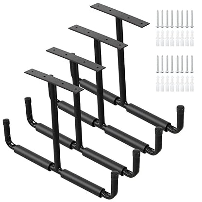 Ihomepark Overhead Garage Storage Rack, Heavy Duty Ceiling Mounted Garage Hooks Utility Hanger for Lumber Bike Tools(4 Pack, Black) - size: 4 Pack