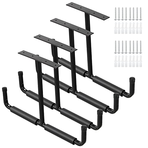 Ihomepark Overhead Garage Storage Rack, Heavy Duty Ceiling Mounted Garage Hooks Utility Hanger for Lumber Bike Tools(4 Pack, Black) - size: 4 Pack