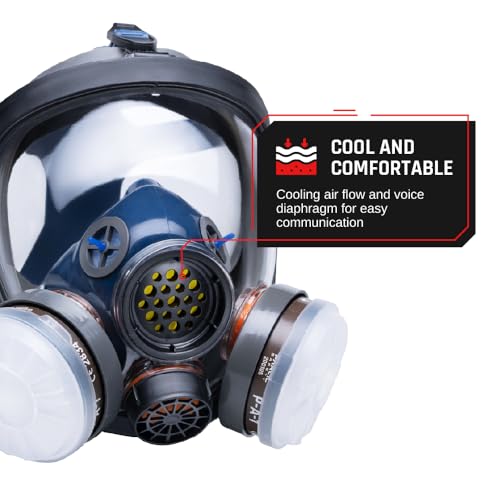 Parcil Distribution Full Face Respirator Mask - Air Purifying, Organic Vapor & Particulate - Industrial Use - CE Tested - color: Pt-100 Clear