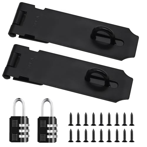 2Pcs Door Locks Hasp Latch,5 Inch 304 Stainless Steel Safety Packlock Clasp Hasp Lock Latch,Hinge Lock Padlock with Screws for Gates,Doors,Cabinets, Closets and More(Black) - style: Black-5INCH