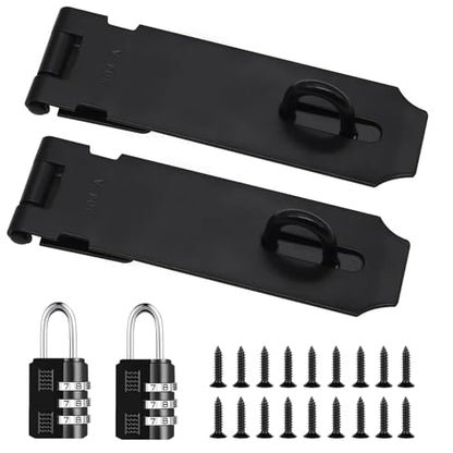 2Pcs Door Locks Hasp Latch,5 Inch 304 Stainless Steel Safety Packlock Clasp Hasp Lock Latch,Hinge Lock Padlock with Screws for Gates,Doors,Cabinets, Closets and More(Black) - style: Black-5INCH