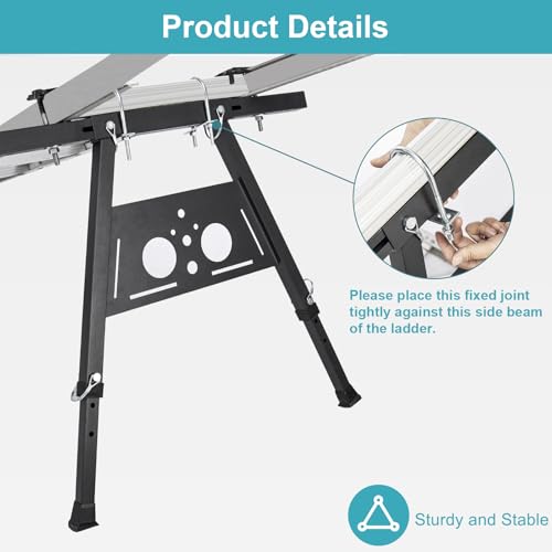 Ladder Stabilizer withstands 300 LBS Weight Rating, Extension Ladder Stabilizer Adjustable Legs, Built-in Tool Tray, Anti-Slip Rubber Pads– Ideal for Roofing and Gutter Work (24.6-29.5 Inch)