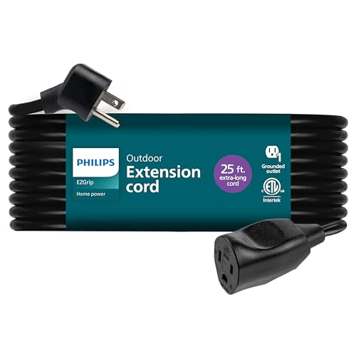 Philips EZGrip 1-Outlet Outdoor Extension Cord, Grounded 3 Prong Cord, Heavy Duty Extension Cord, 25 Ft, 16 AWG, Black, SPS3304B/37 - color: Black, size: 25 Ft, style: 1-Outlet