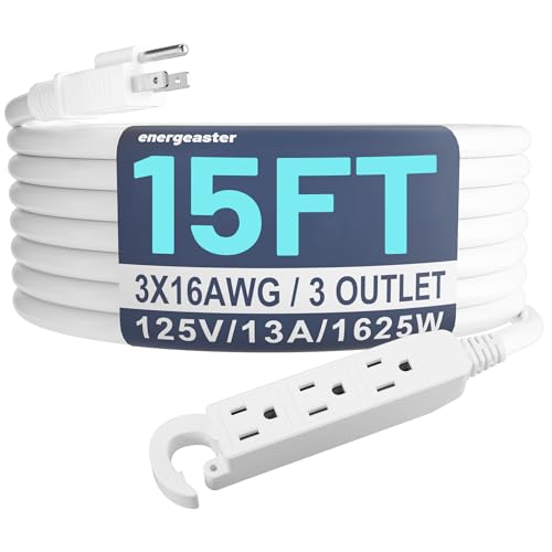 16/3 15 Ft 3 Outlet Extension Cord Outdoor Waterproof, White Extension Cords with Multiple Outlets, 3 Prong with Multi Outlet Outside 13A 1625W 16AWG, ETL Listed - color: White, size: 15FT