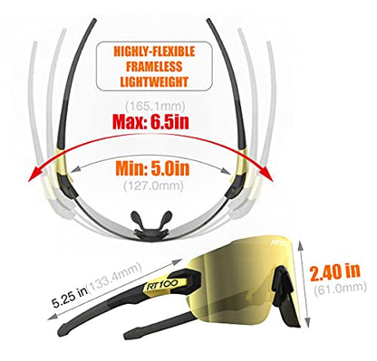 RIDE YOUR WAY Professional wrap around Frameless Cycling Sunglasses for Men and Women - color: T Black Gold-full Gold Ml