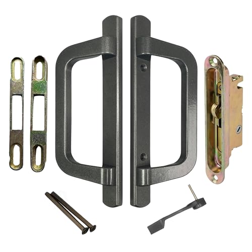 8.5" PGT Sliding Patio Glass Door Complete Handle Kit Set Replacement | Mortise Lock, Keepers, Screws, Latch Lever - 3-15/16" Hole Spacing - Fix and Repair Door Hardware - Bronze - color: Bronze