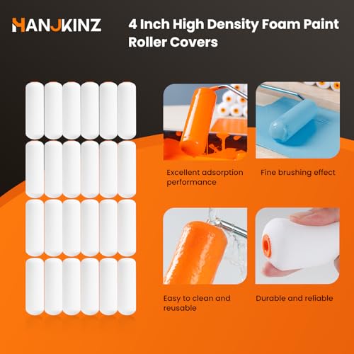 Foam Paint Roller, 24 Pack, 4 Inch Mini Paint Roller Covers, High Density Foam Paint Roller, Small Paint Rollers for All Flat Surfaces, Suitable for Wall，Kitchen Cabinets, Doors, Tables, Etc - size: 24 pcs 4" Foam Roller Cover