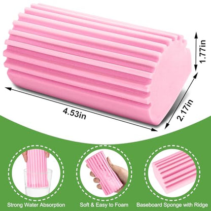 Jeymei 4-Pack Damp Clean Duster Sponge,Pink Damp Dusting Sponge,Duster Baseboard Cleaner Sponge with Ridges,Reusable Wet Duster Sponge,Household Cleaning Sponges for Blinds,Window Track Grooves - color: Pink, size: 4