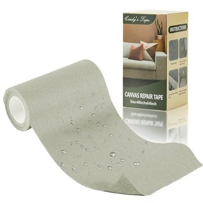 Linen Canvas Repair Tape, 4×63 Inches Gray Waterproof Self-Adhesive Patch for Outdoor Gear, Durable Fabric Tape for Boat Covers,Couch,Tents, Sofas, Sun Shades, Awnings, and Lounge Chairs - color: Gray
